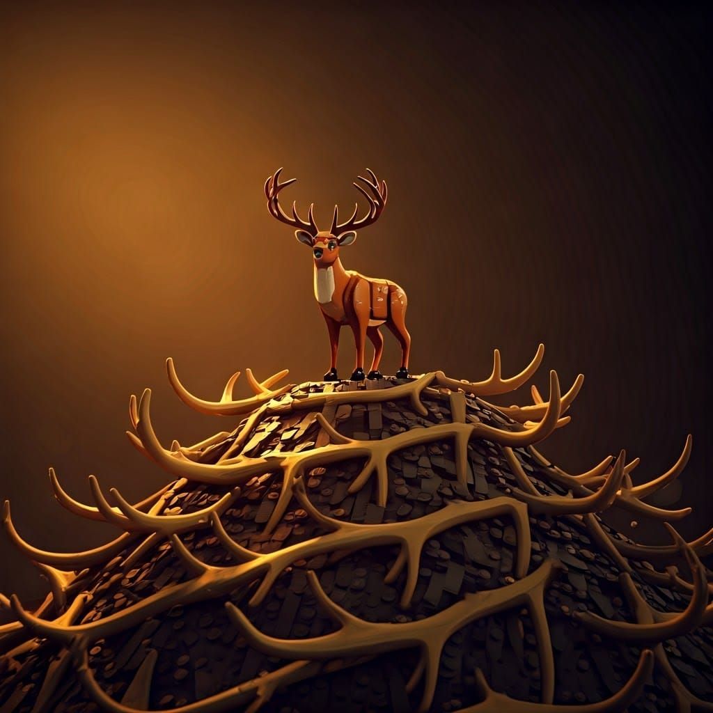 Lego Deer Amidst Twisted Antler Landscape