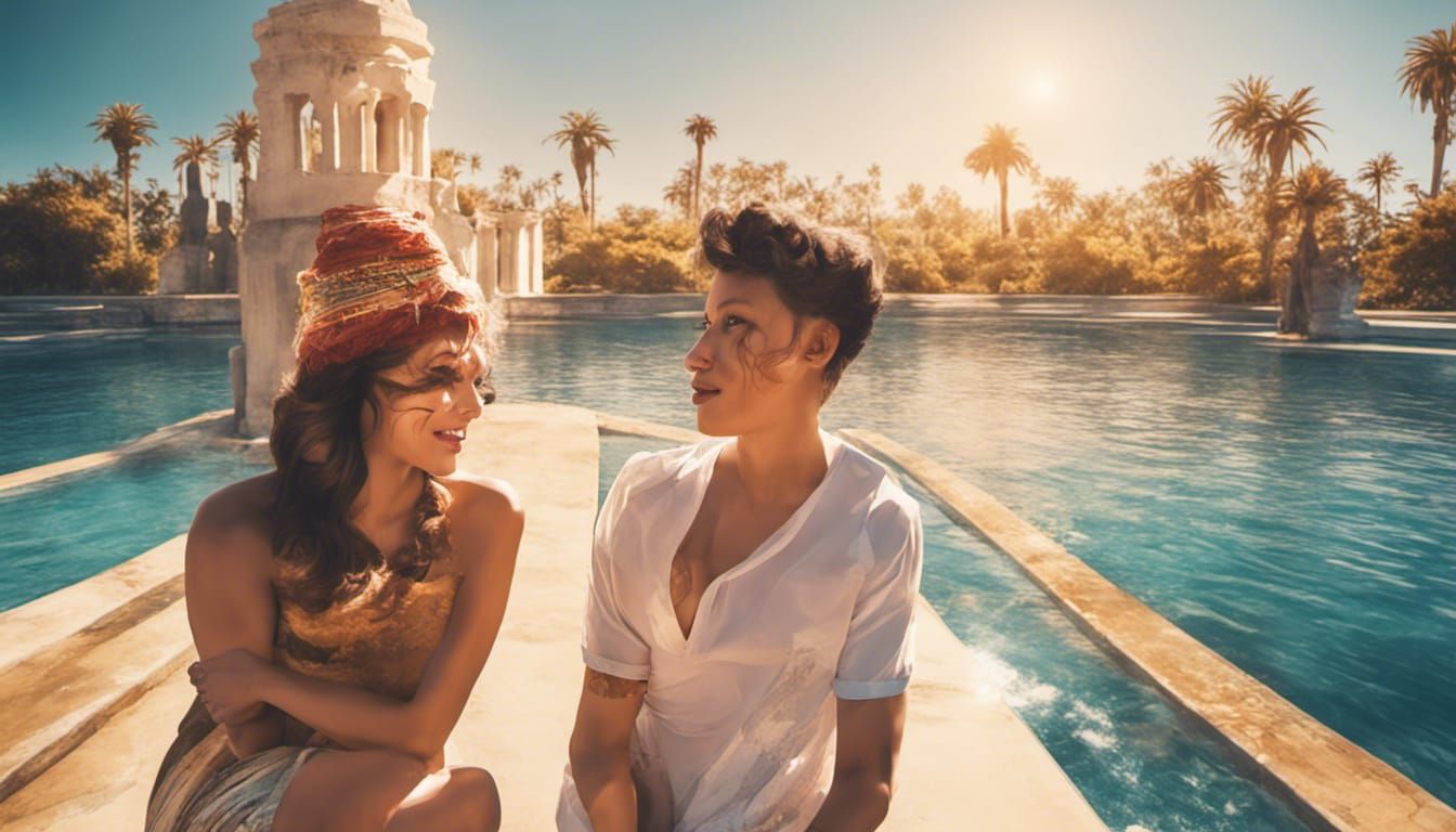 Inca Temple Scene with Hikers in Savanna