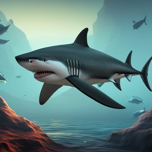 Detailed Shark Matte Painting in Deep Color