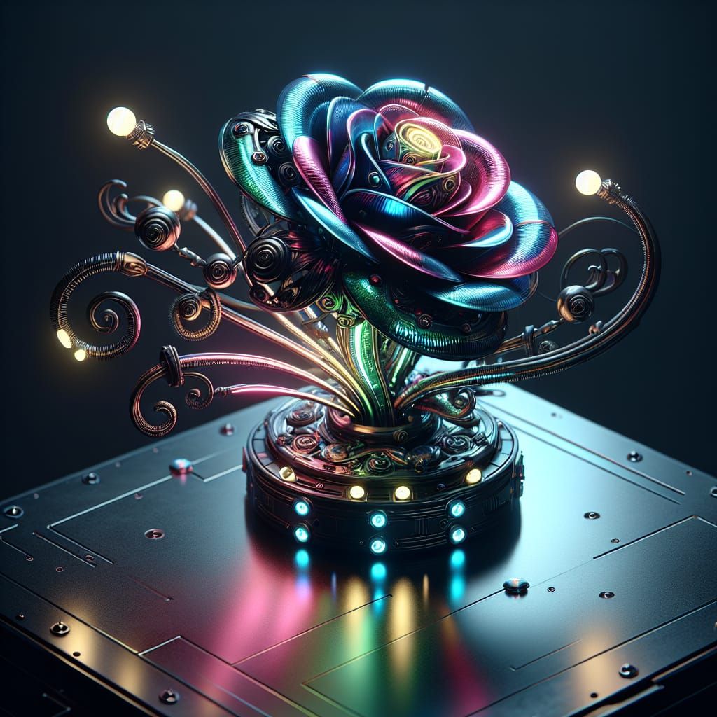 Mechanical Rose in Cyberpunk Aesthetic