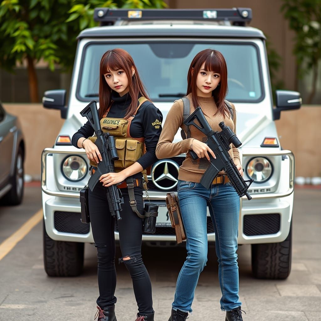 Tactical Girls with G-Wagon and Weapons