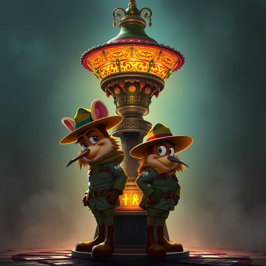 Mordecai and Rigby with Ornate Lamp in Dreamscape