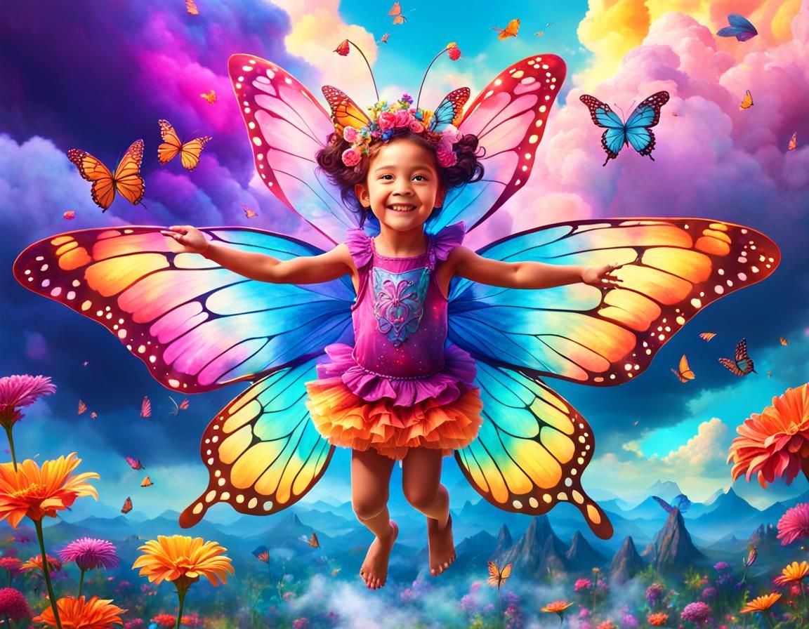 Vivid Fairy with Butterfly Wings in Colorful Cloud