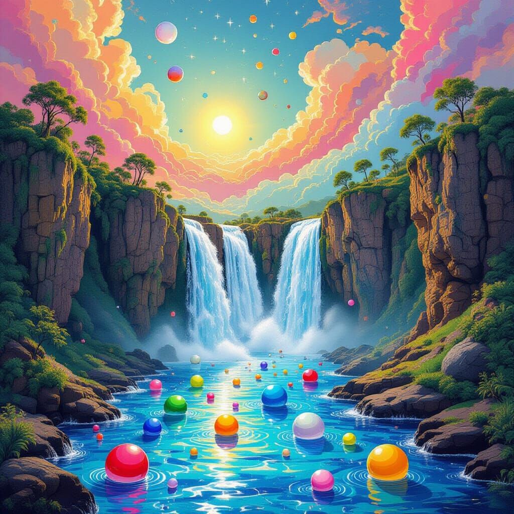 Psychedelic Sphere Waterfall Illustration