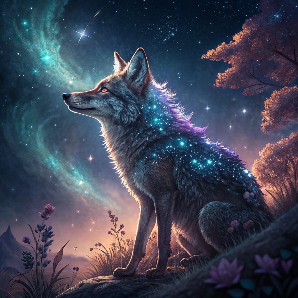 Wolf as Lapin in Mystical Night Sky with Sparkling Paillette...
