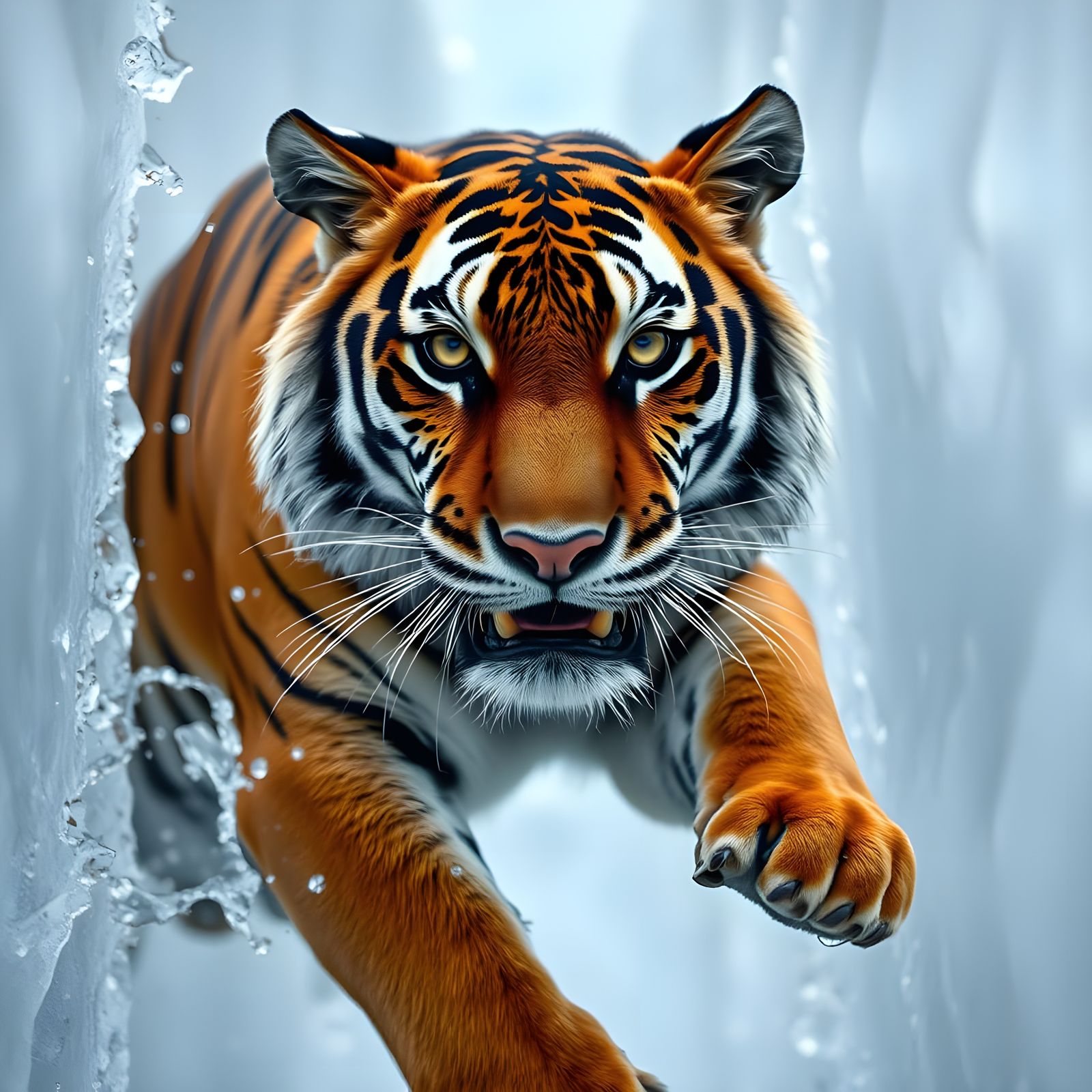 Tiger Leaps Through Water in Cinematic Close-Up