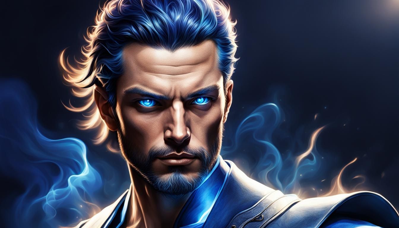 Young Manhood Radiating a Blue Aura of Triumph