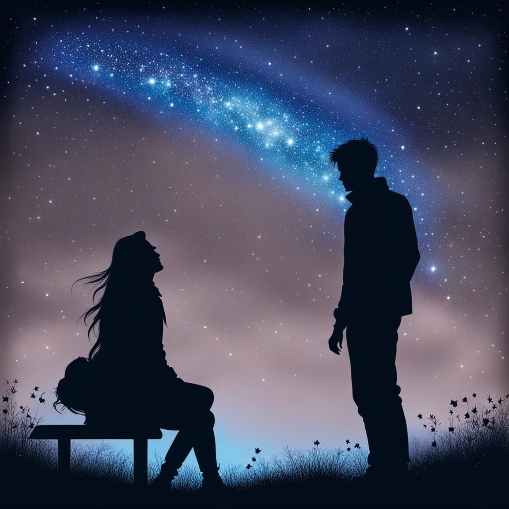 Romantic Silhouette of Couple Under Starry Night