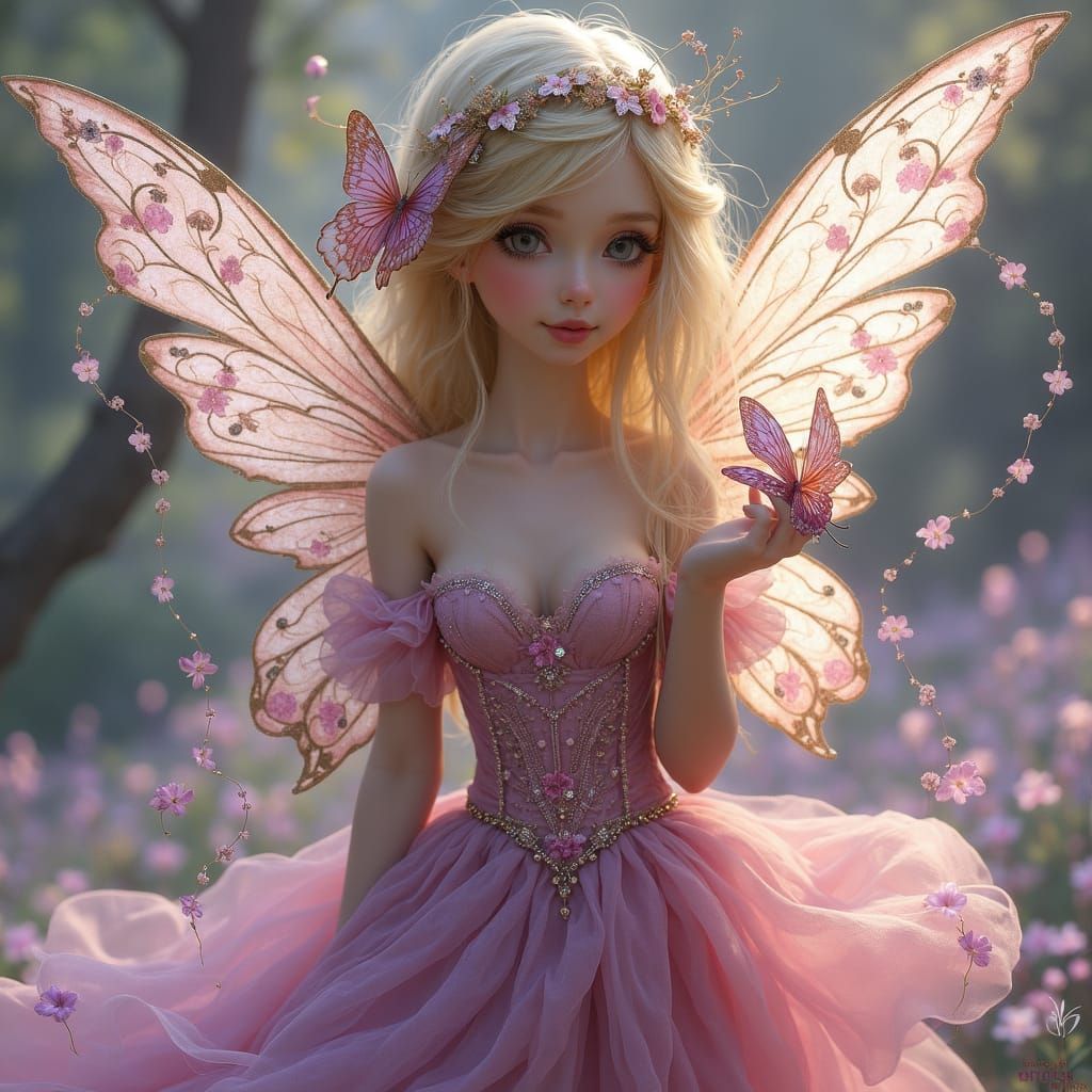 Pink and Purple Fairy Goddess with Butterfly