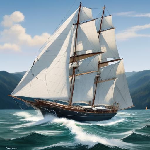 Sailboat Leads Regatta: Hyperreal Detail