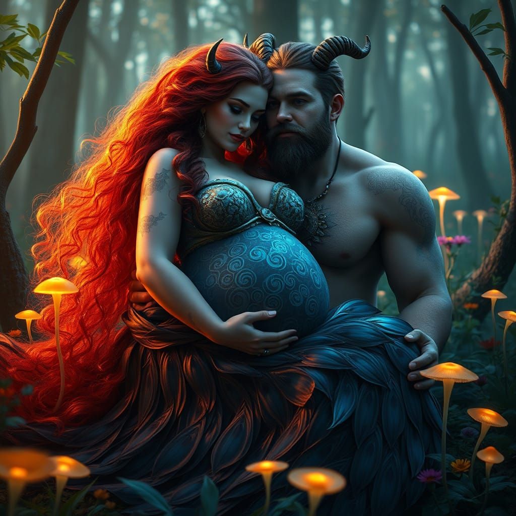 Earth Goddess in Vibrant Peacock Feather Dress, Surrounded b...