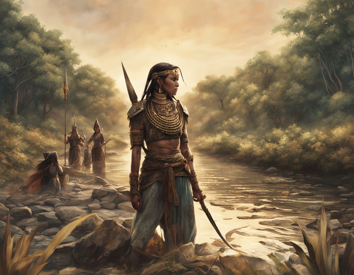 Fierce Amazonian Warrior Maidens in Ancient Oil Painting