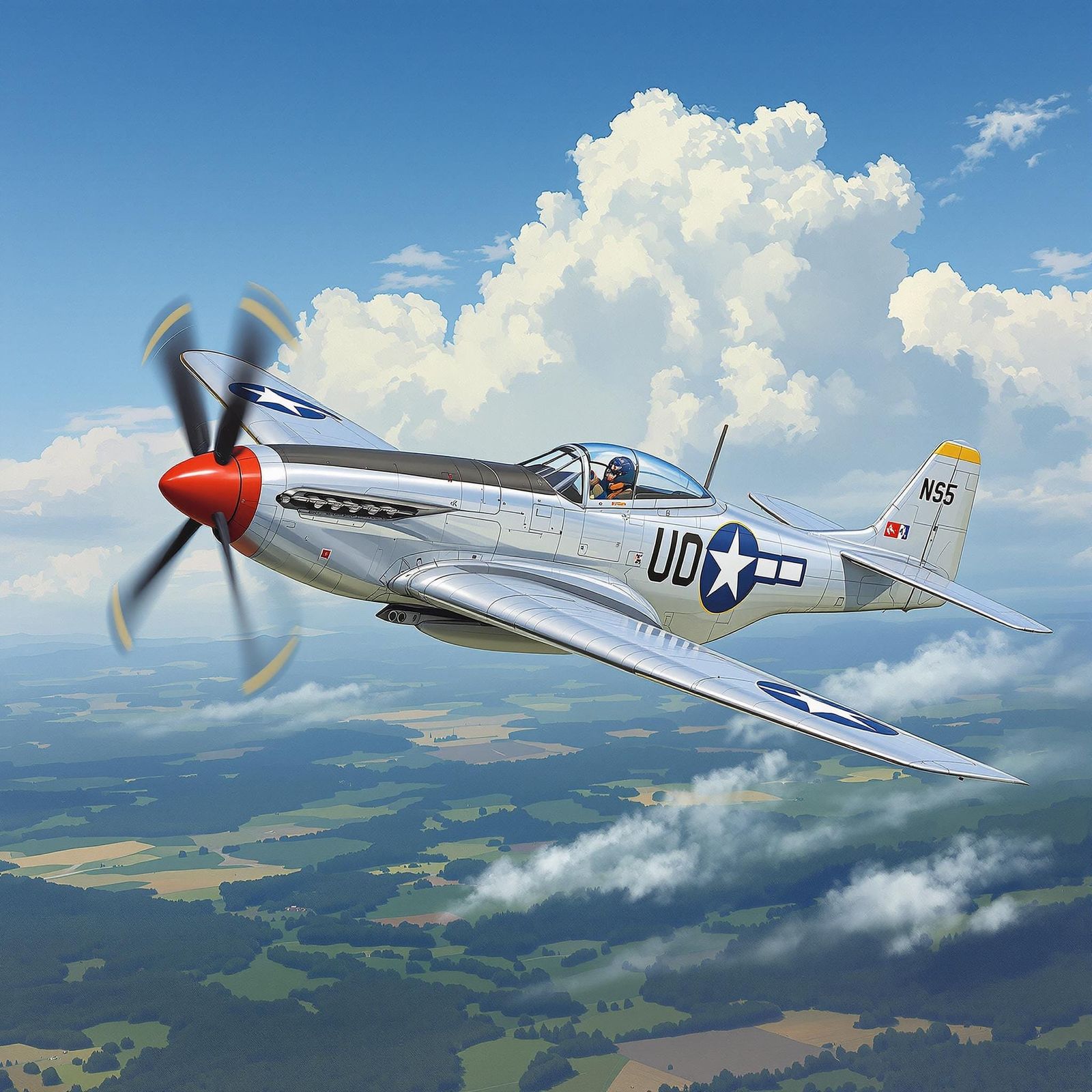 WWII Fighter Jet Soaring Through Blue Skies