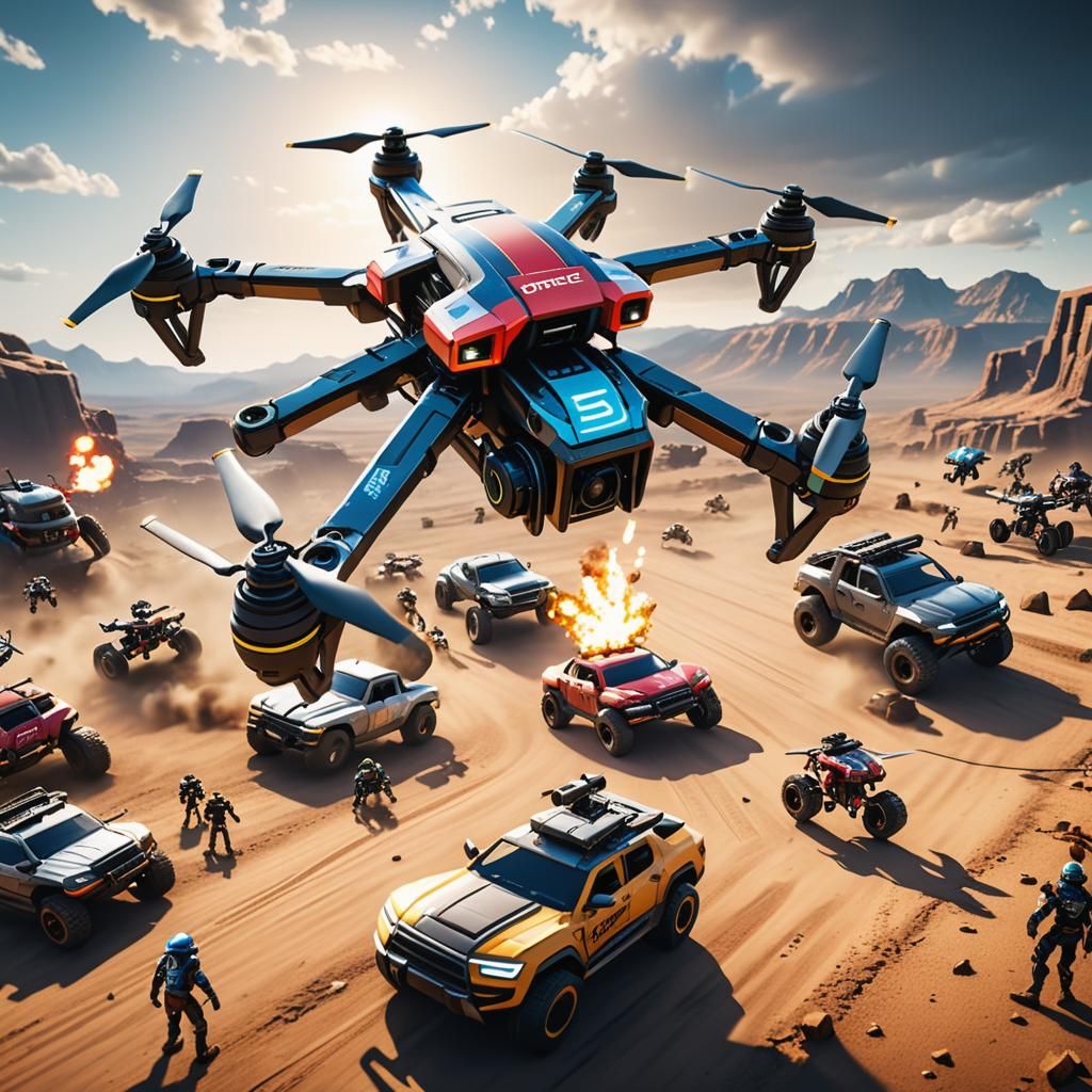 Drone Rodeo in 3D Game Cinematic Style
