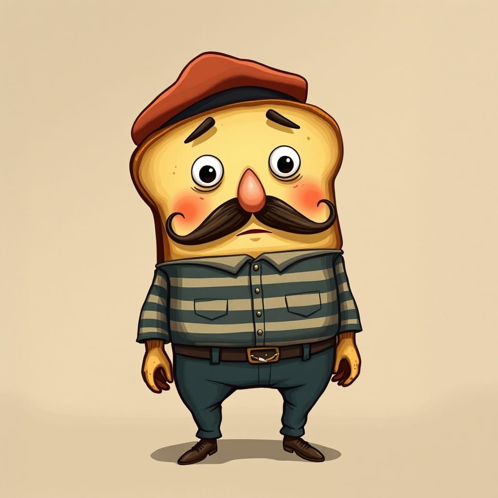 Anthropomorphic French Toast with Moustache and Beret