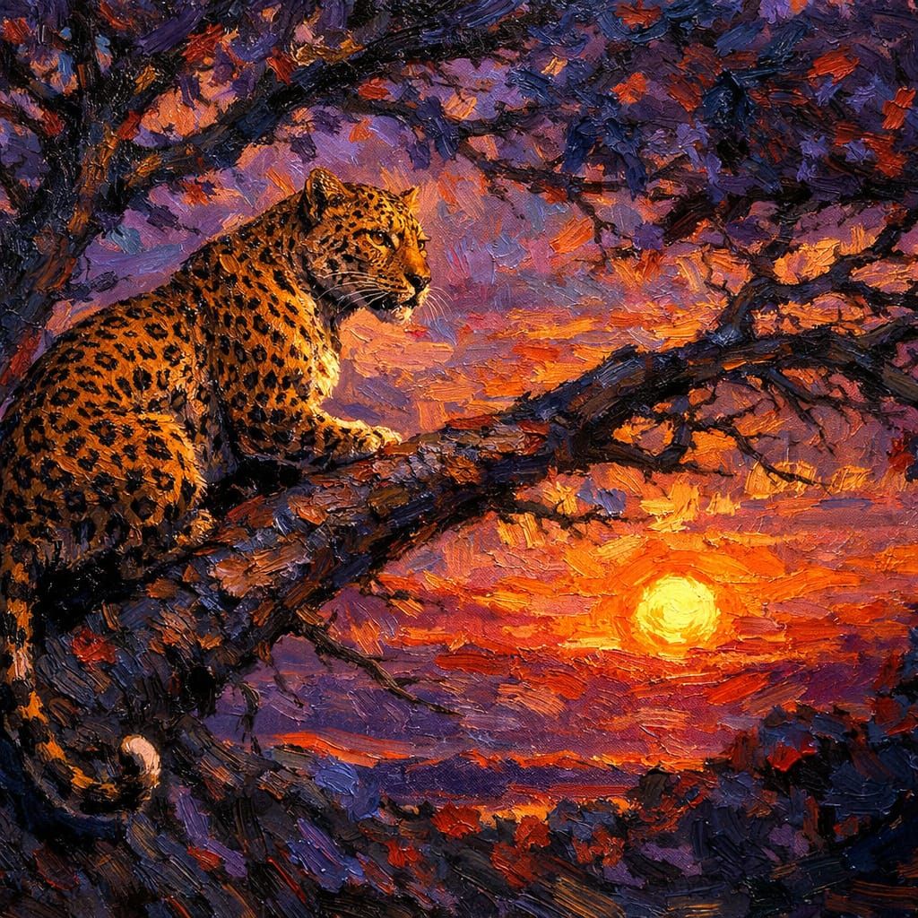 Leopard at Dusk in Fantastical Matte Painting Style