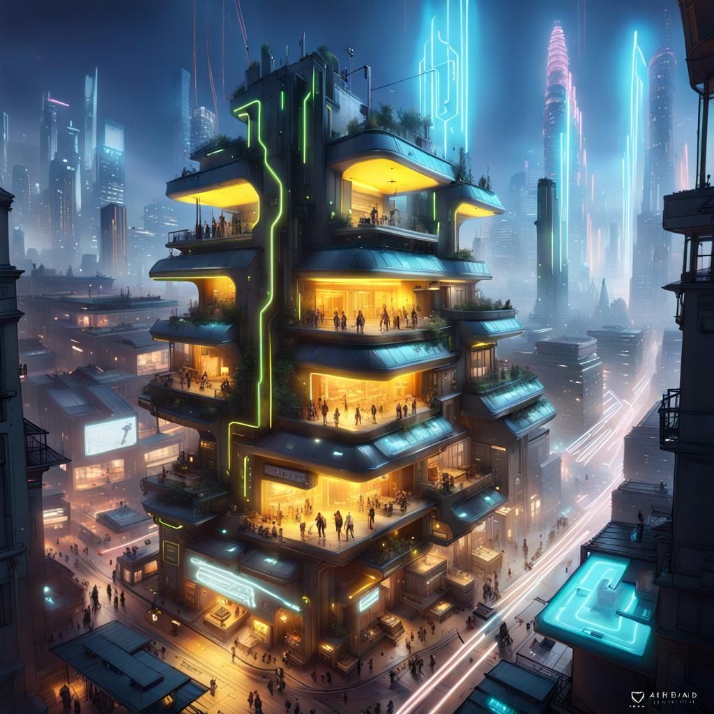 Aetherpunk City with Neon Energy in Hyperrealistic Style