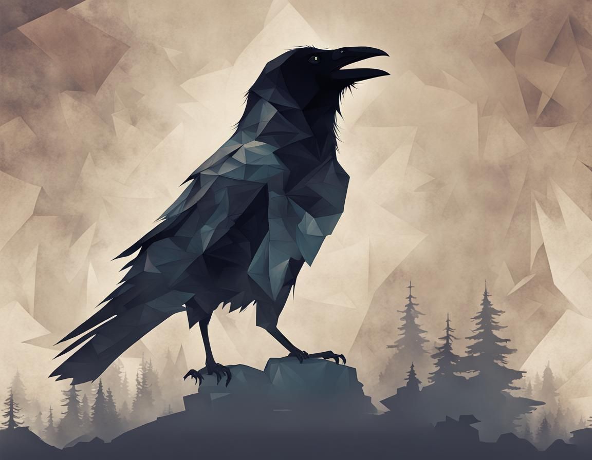 Detailed Raven Silhouette on Retro Background