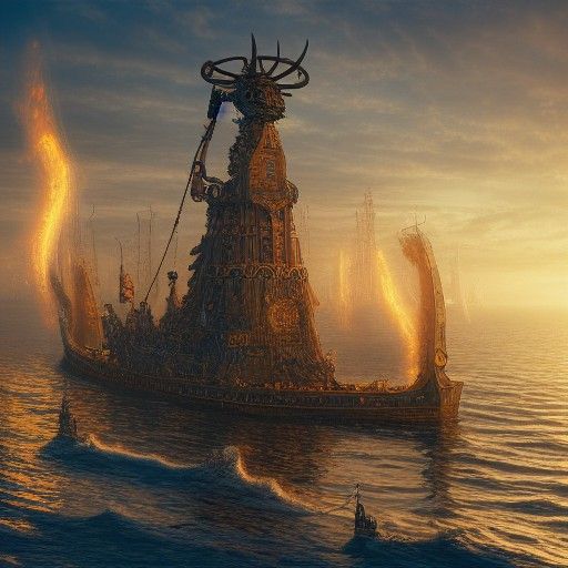 Steampunk Viking Ships in Golden Hour