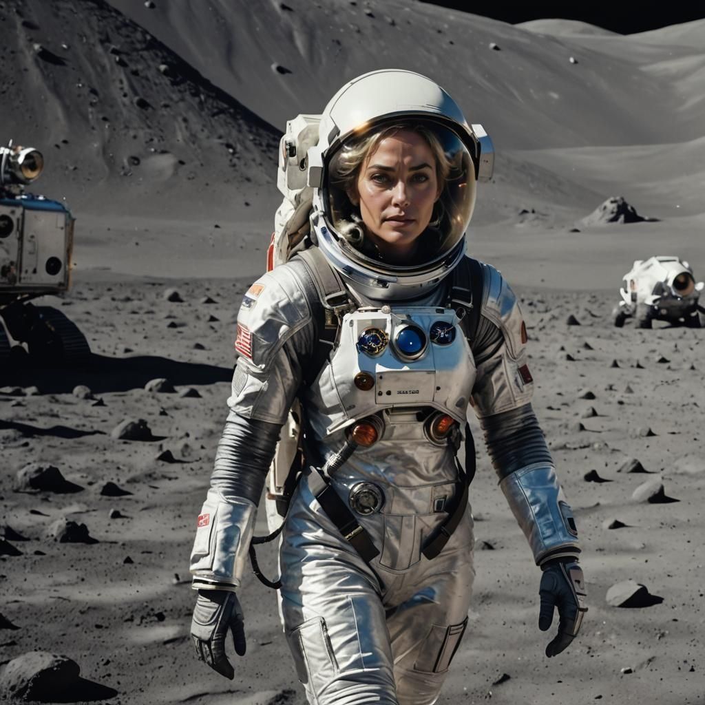 Astronaut Exploring Moonscape in Mercury-Style Spacesuit