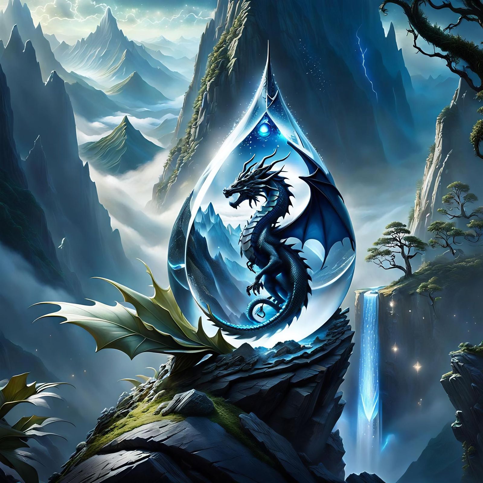 Dragon in a Drop: Detailed Digital Illustration