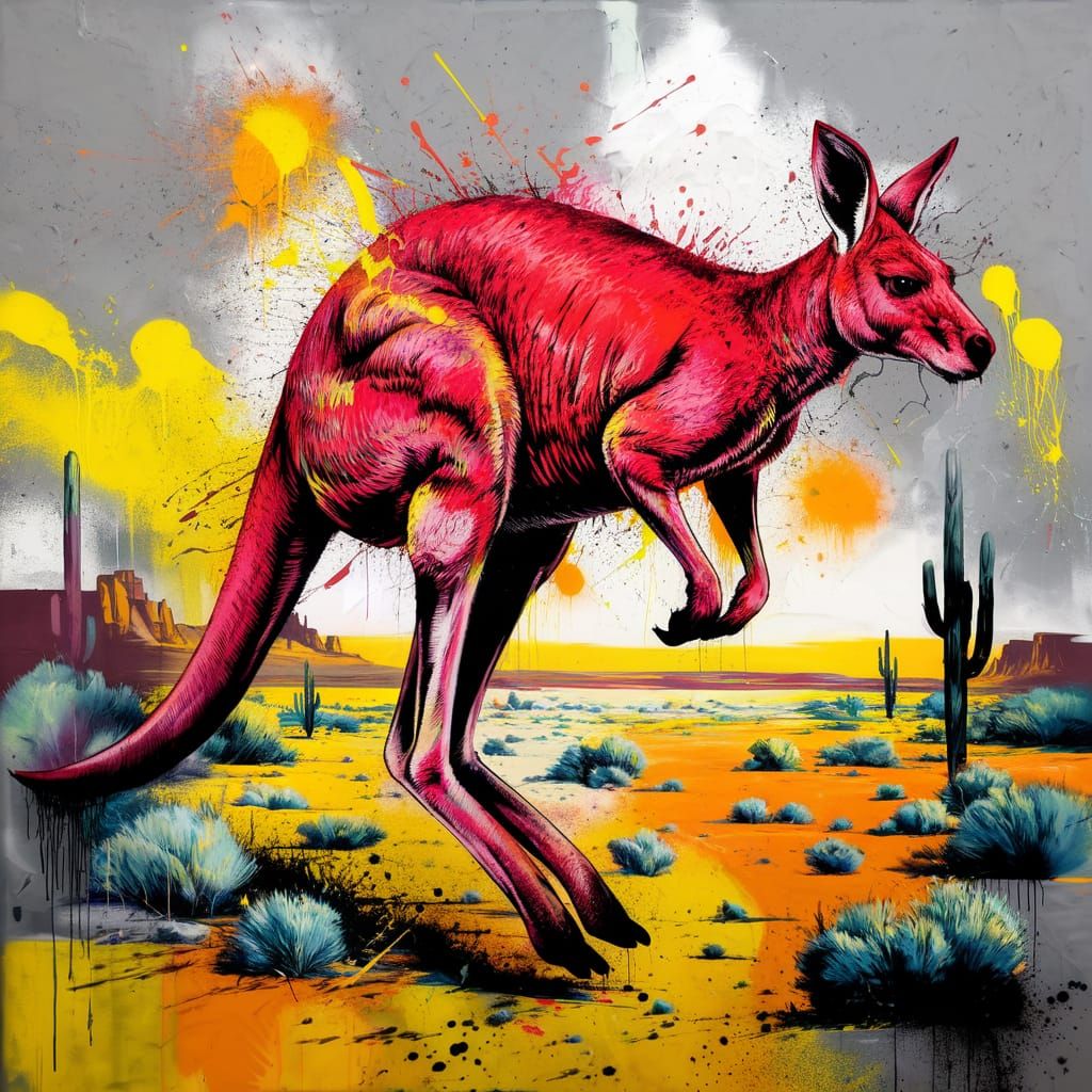 Red Kangaroo Graffiti Art in Australian Desert