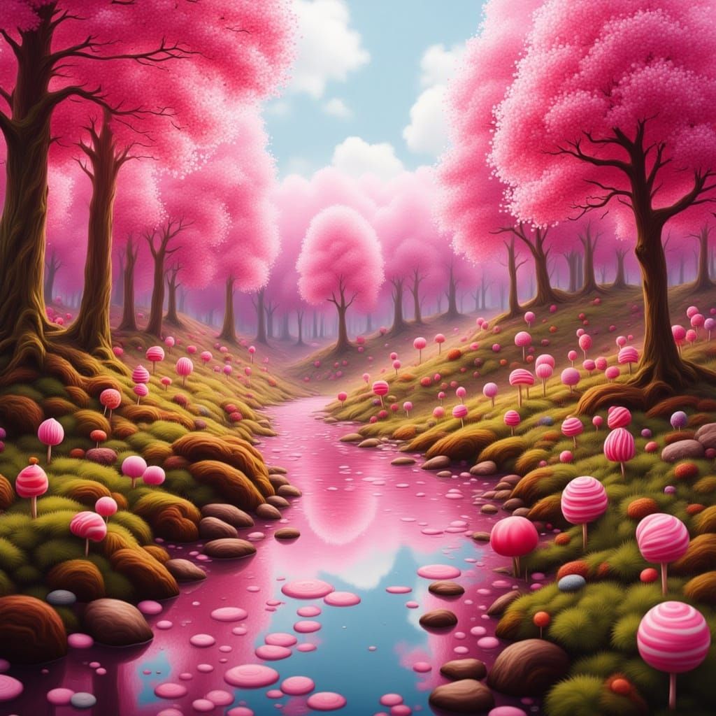 Whimsical Candy Landscape with Chocolate River