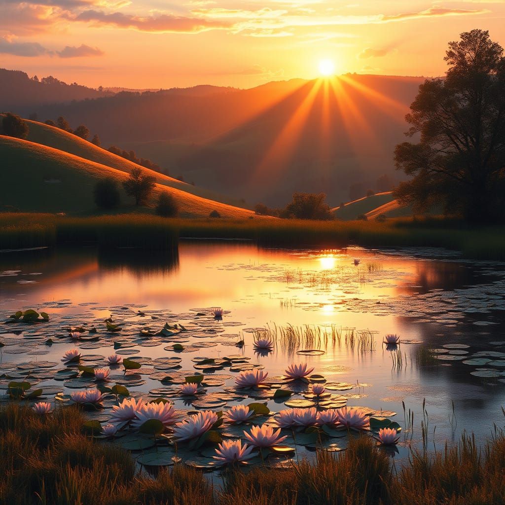 Breathtaking Sunset Landscape in Impressionist Style