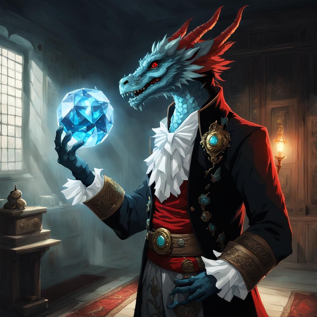 Anthro Dragon with Crystal in Dramatic Lighting