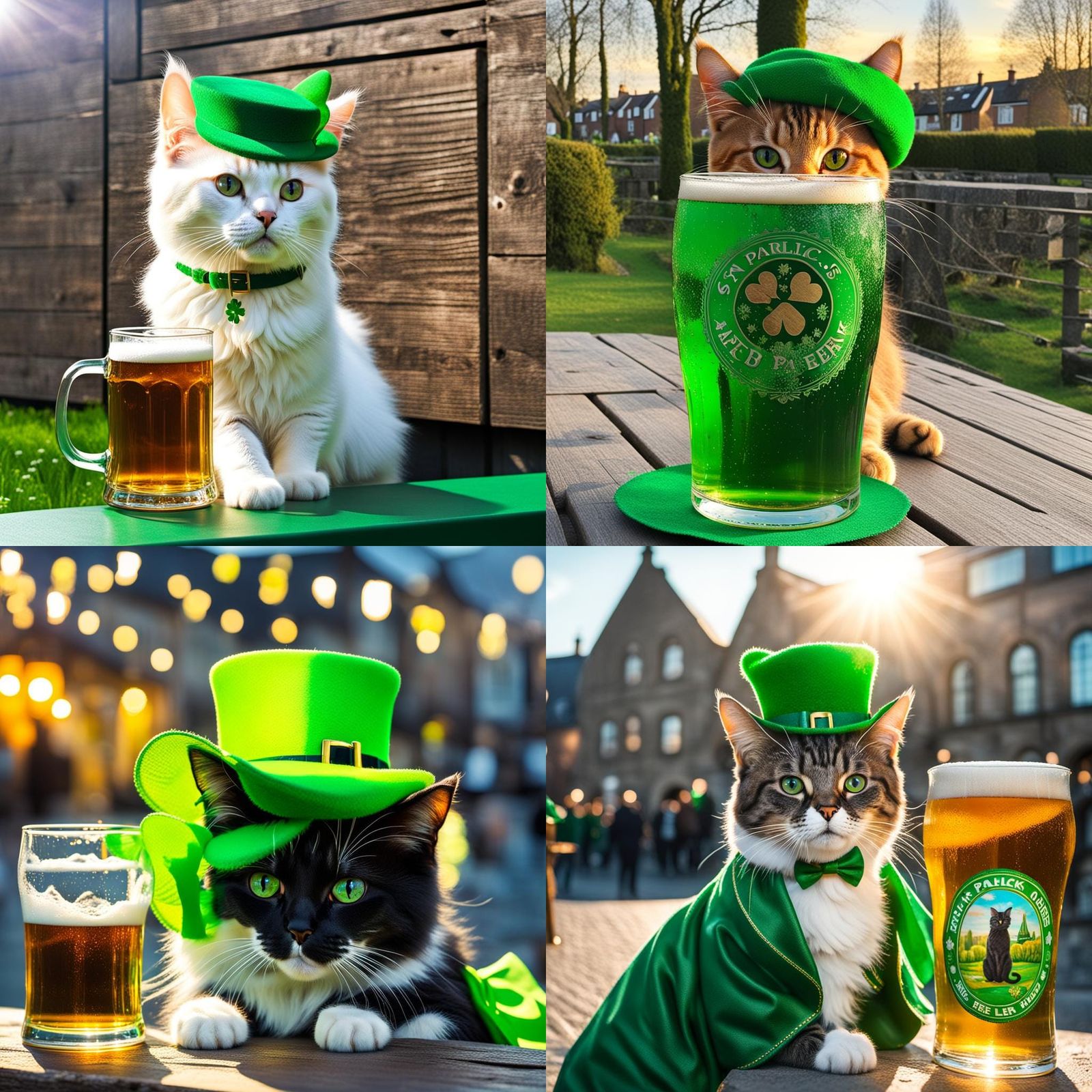 St. Patrick's Day Cat Enjoying Evening Beer