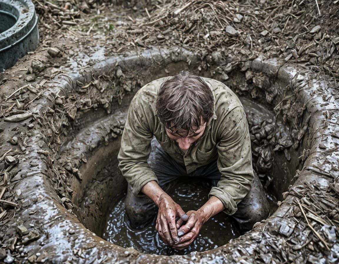 Dirty Septic Tank Muck-out in Grungy Photorealism
