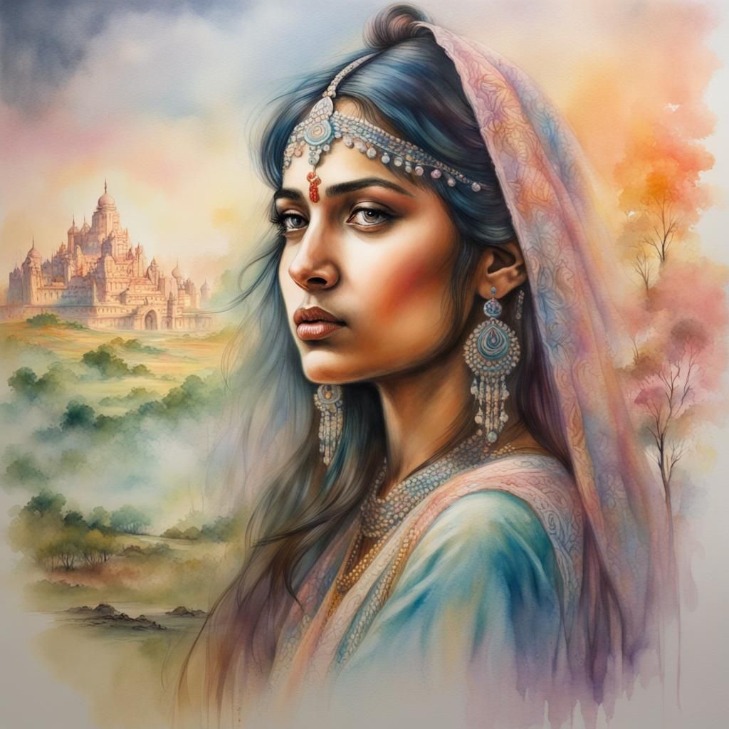 Pastel Portrait of a Beautiful Indian Princess