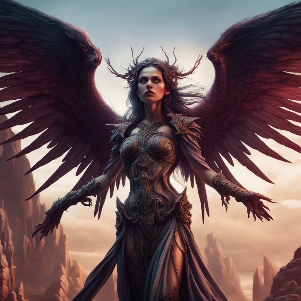 Ethereal Death Angel Woman in Detailed Matte Painting
