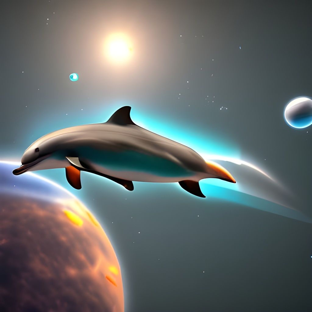 Dolphins Fly Through Galaxy: 3D Rendered Art