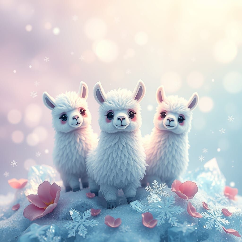 Whimsical Chibi Snow Llama Winter Wonderland