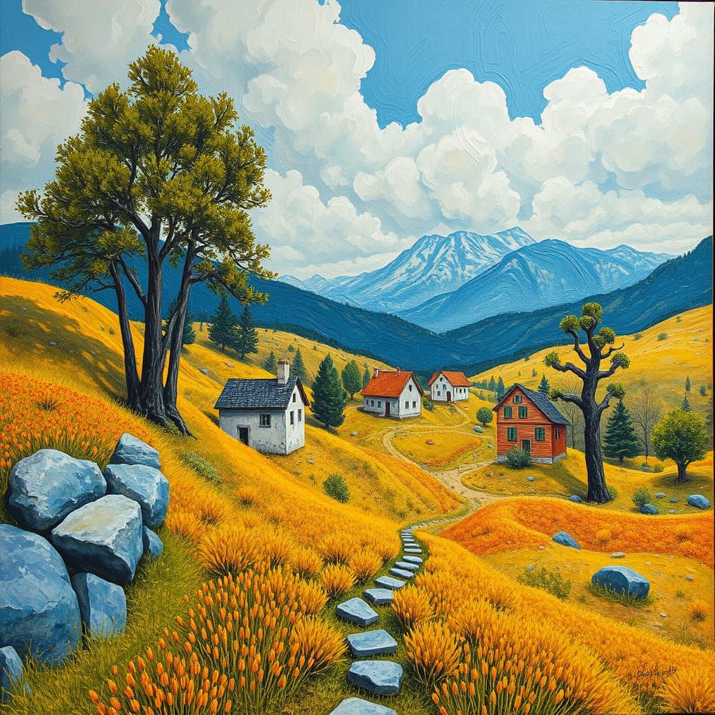 Vibrant Landscape as Impasto Oil Painting