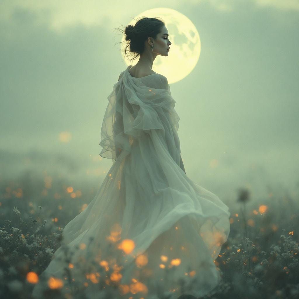 Woman in Moonlight: Dreamy Digital Art