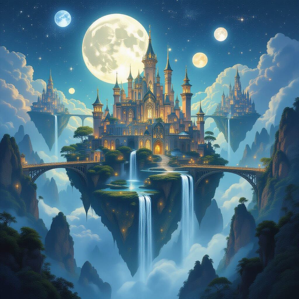 Floating City of Starlight: Fantasy Art Nouveau