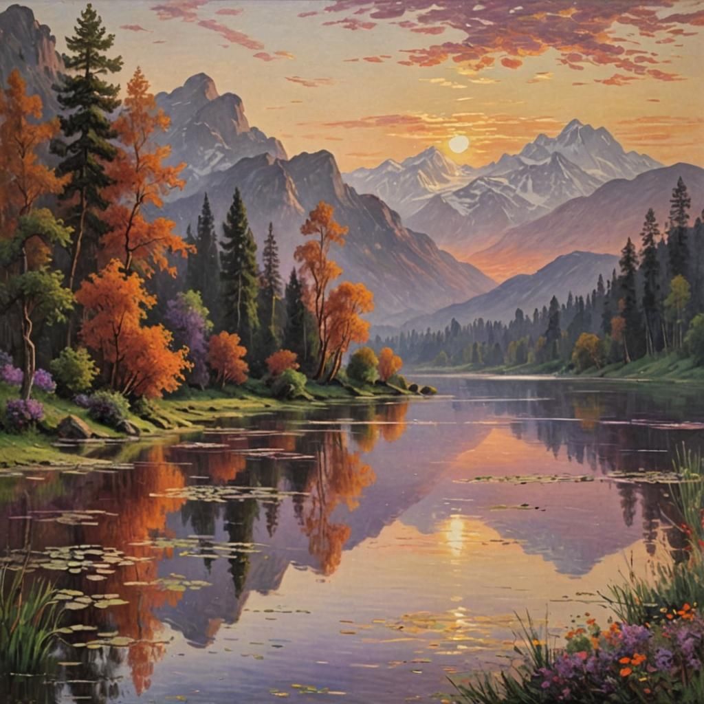 Sunset Landscape: Impressionistic Realism in Harmony