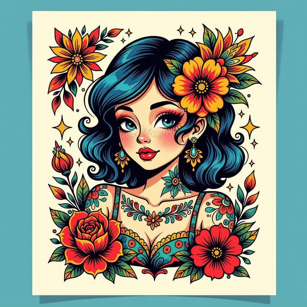 Flash Tattoo Sheet in Pop Surrealism Style