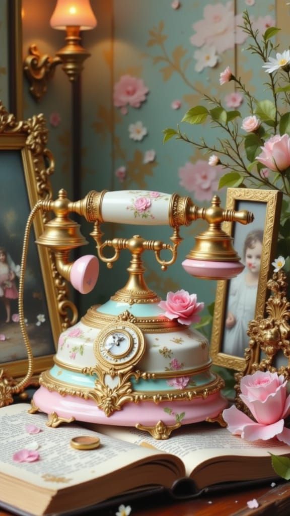 Pastel Rococo Telephone with Vintage Address Book