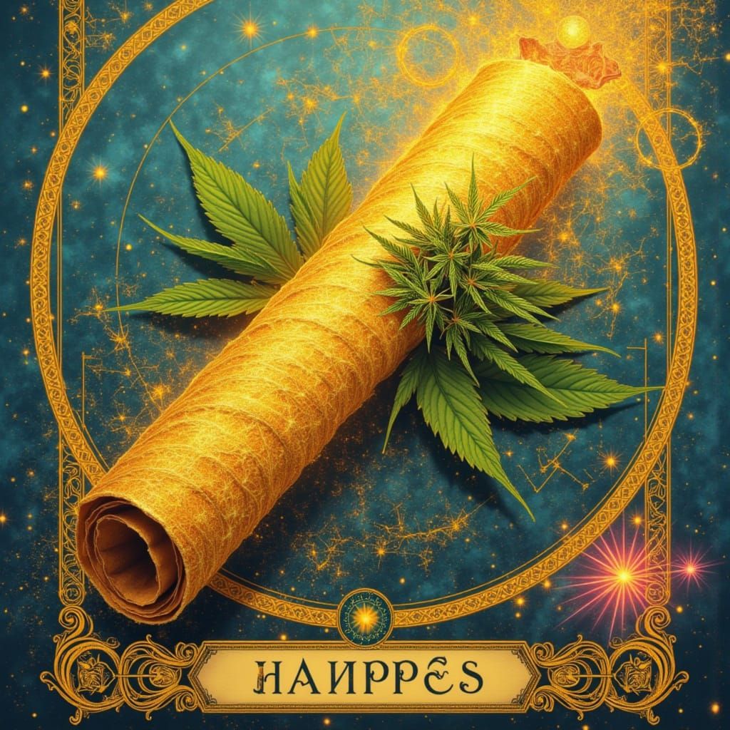 Golden Cannabis Joint Billboard in Tarot Style