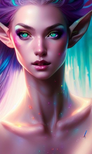 Beautiful Elf with Pastel Hair, Digital Illustration
