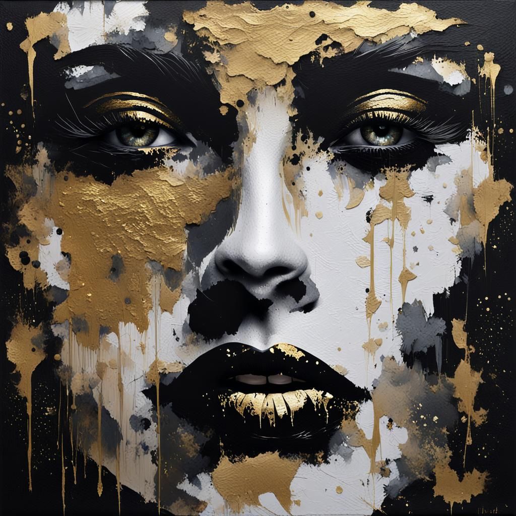 Abstract Gold and Black Portrait in Oil Painting Style