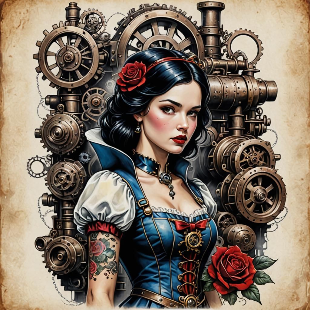 Punk Snow White with Steampunk Engine