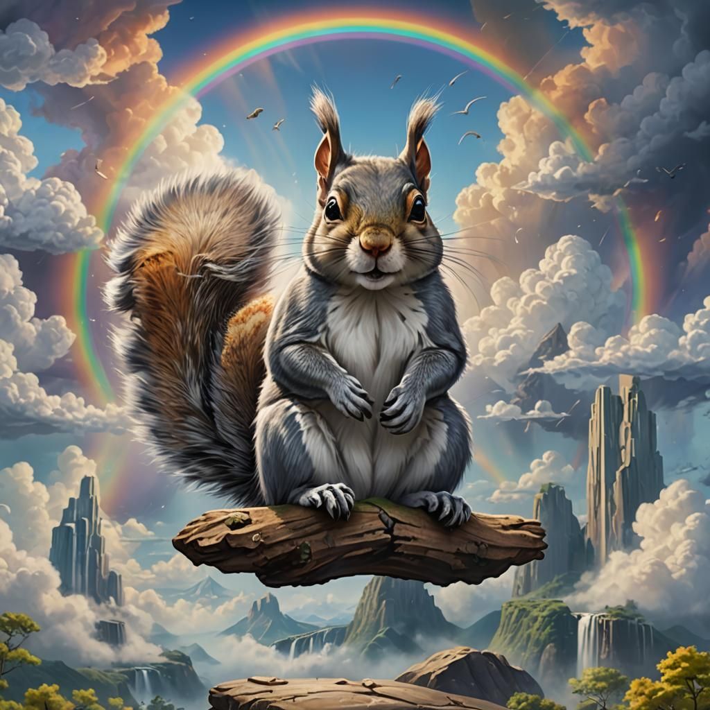Squirrel on Rainbow Bridge: Detailed Matte Painting