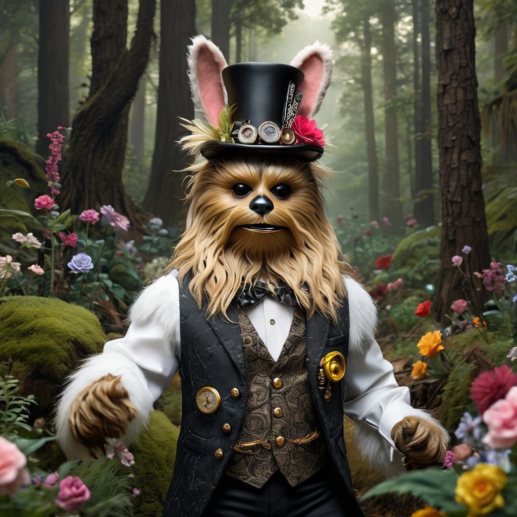 Chewbacca as White Rabbit in Surrealist Forest
