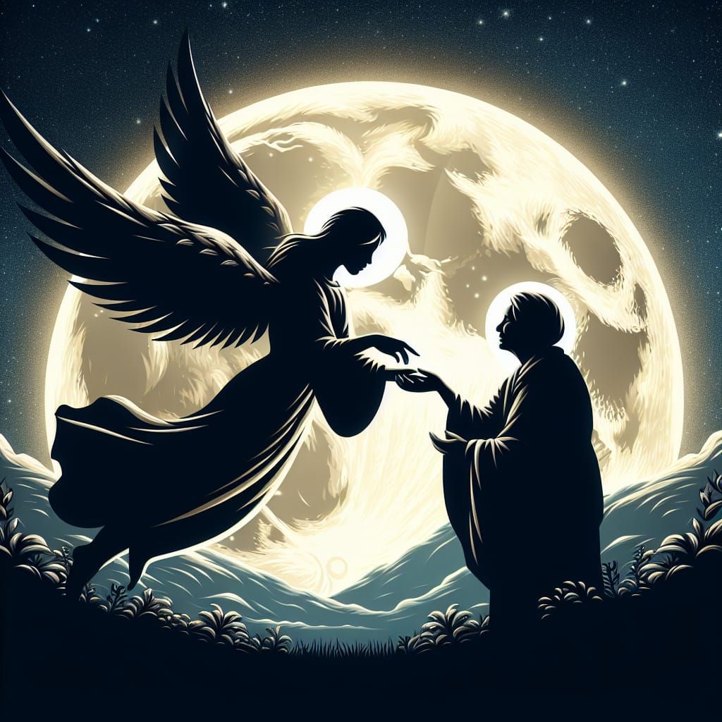 Angel's Gentle Guidance Under Full Moon