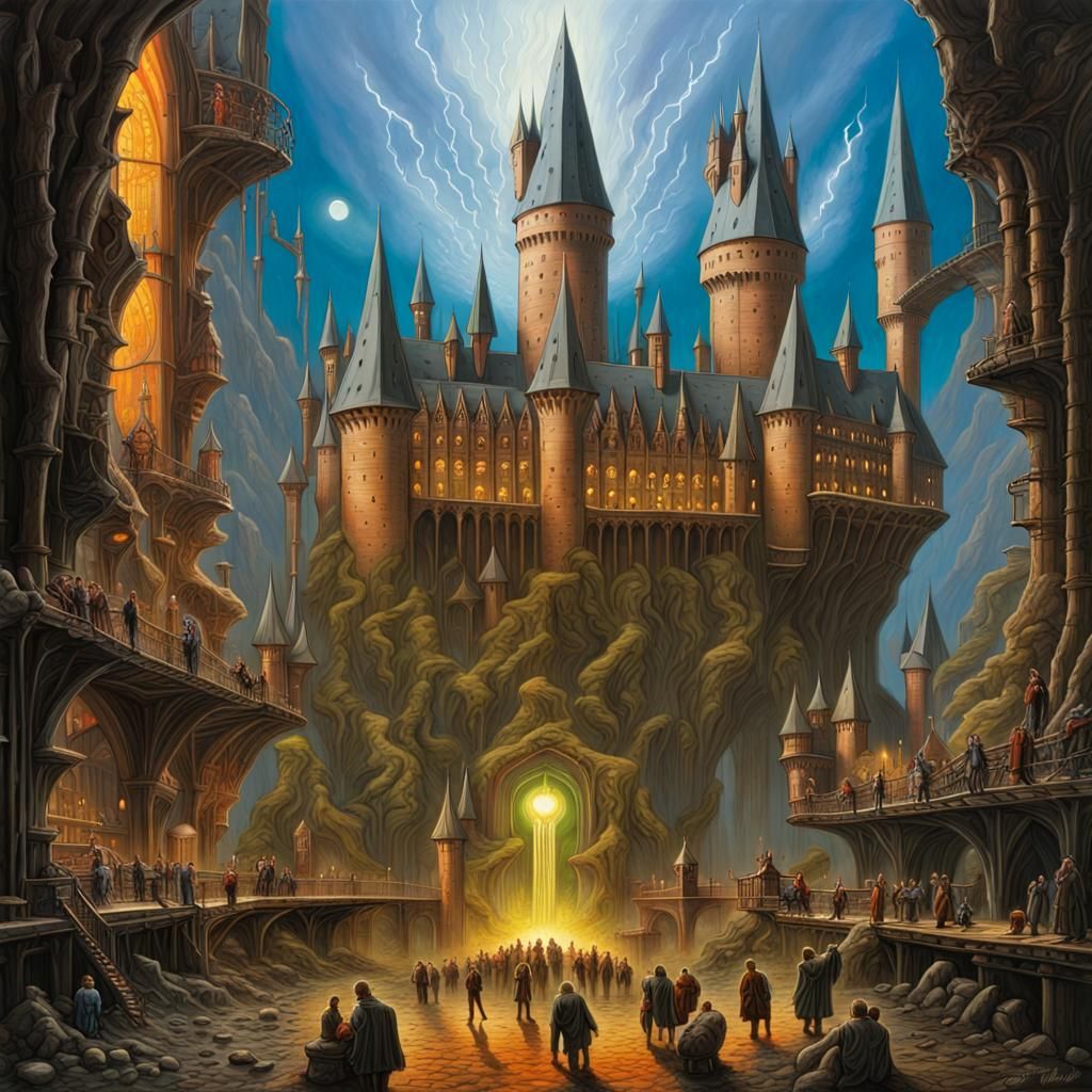 Atompunk Hogwarts: A Sci-Fi Philosophical Painting