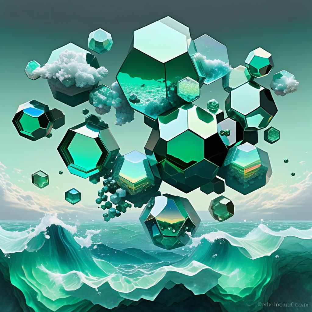 Iridescent Hexagon Dodecahedron Above the Ocean